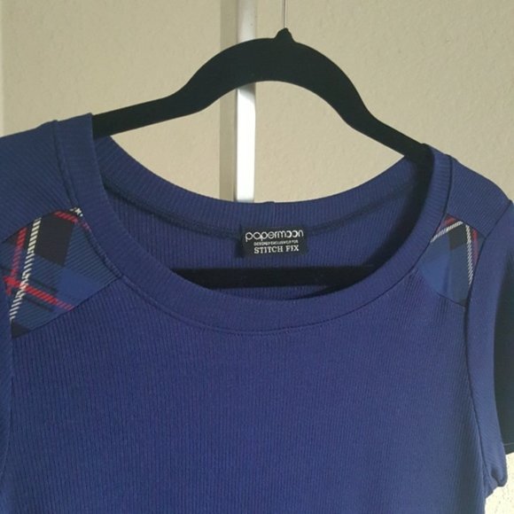 Stitch Fix | Papermoon Blue Plaid Back Top Size S - Picture 3 of 4